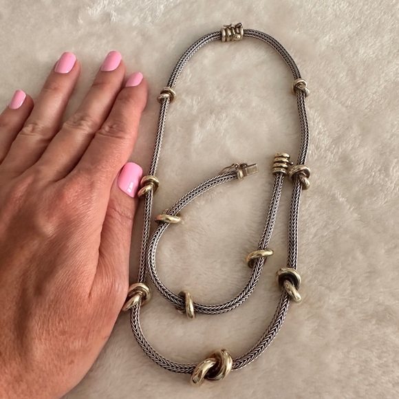 SOLD MEXICO DESIGNER TANE STERLING SILVER and GOLD KNOT NECKLACE & BRACELET - Picture 3 of 7